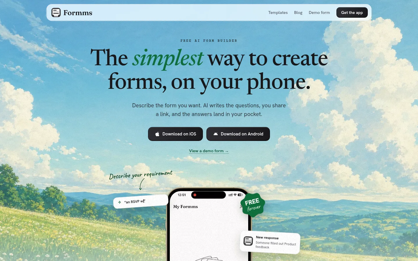 Formms homepage screenshot