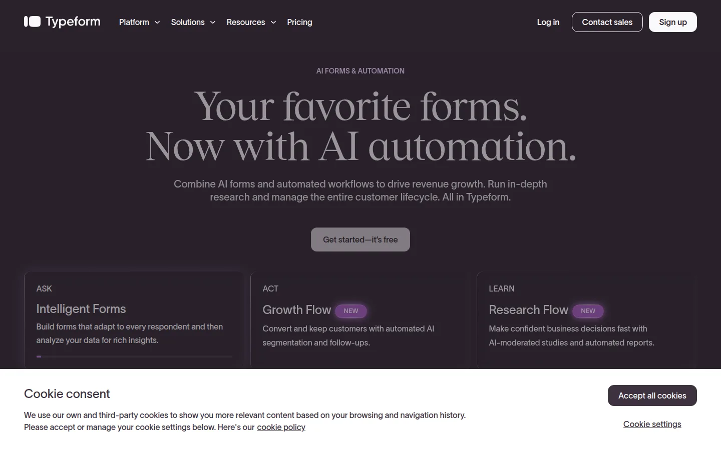 Typeform homepage screenshot