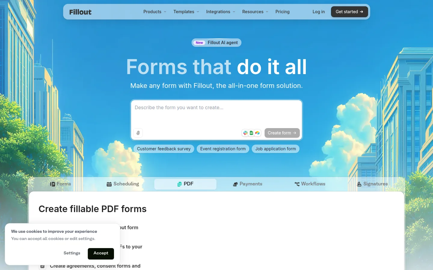 Fillout homepage screenshot