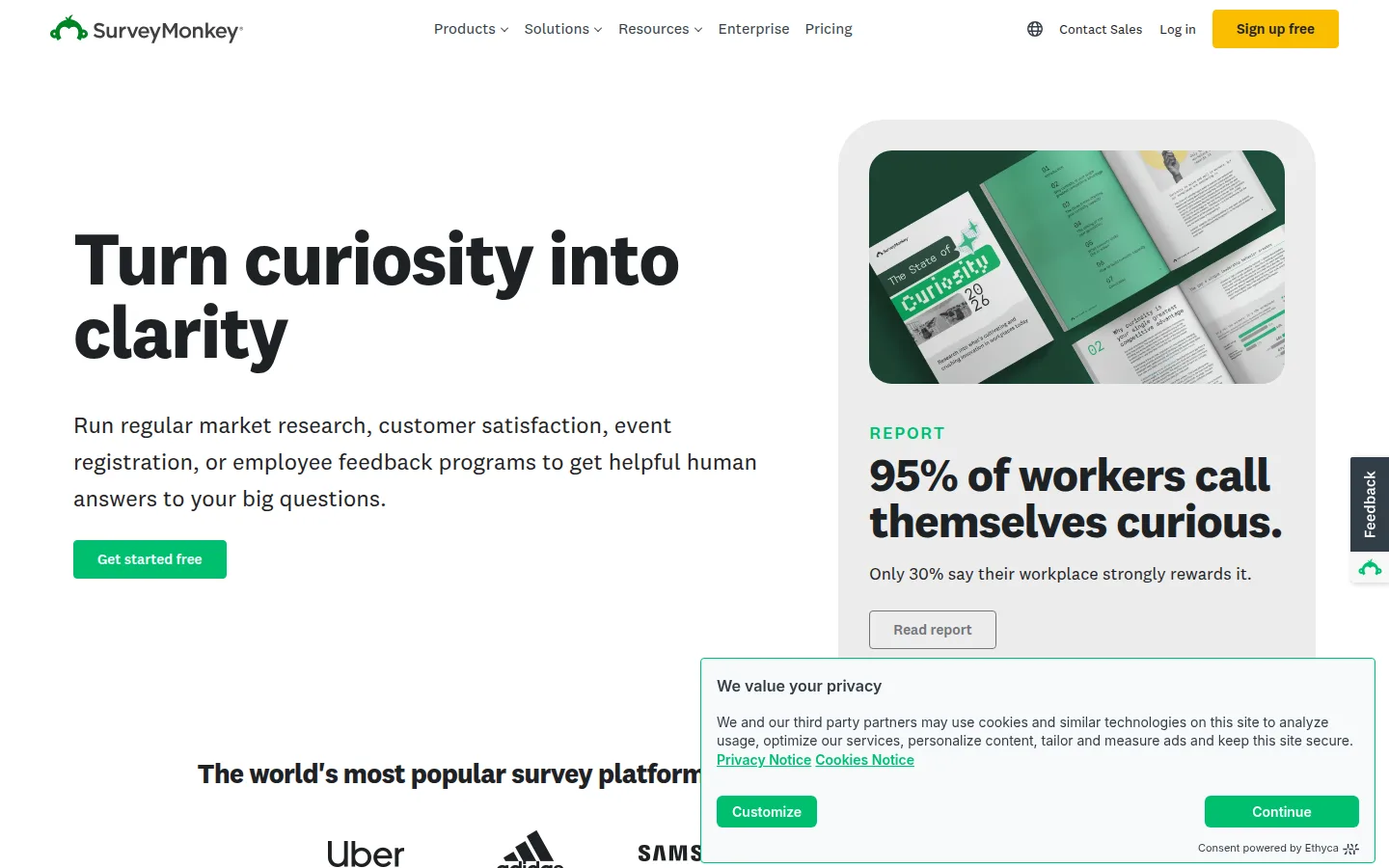SurveyMonkey homepage screenshot