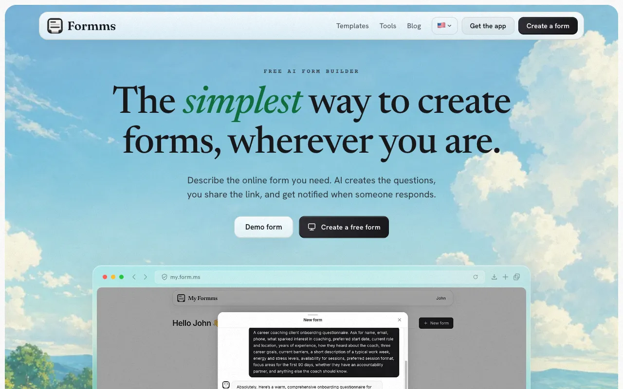 Formms homepage