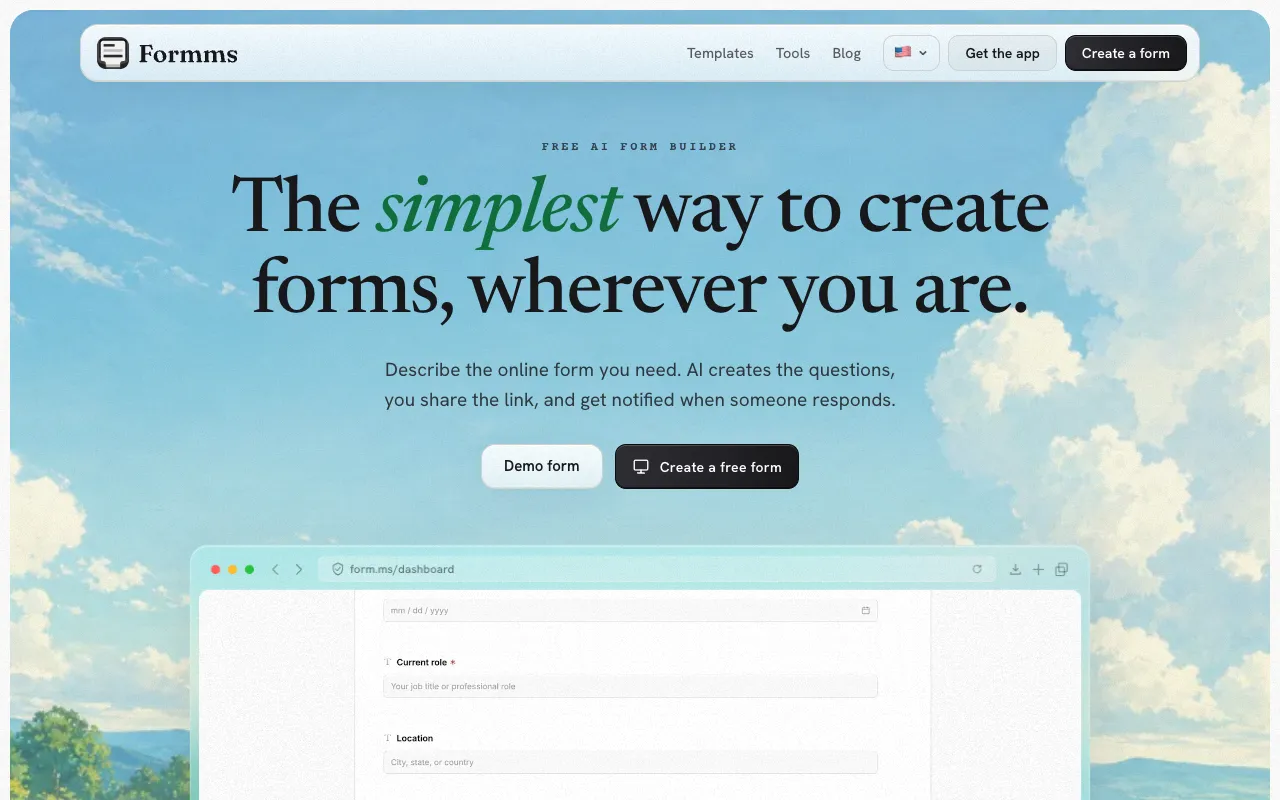 Formms homepage
