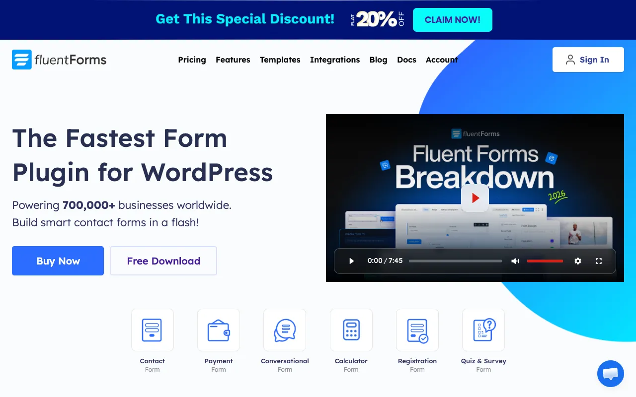 Fluent Forms homepage