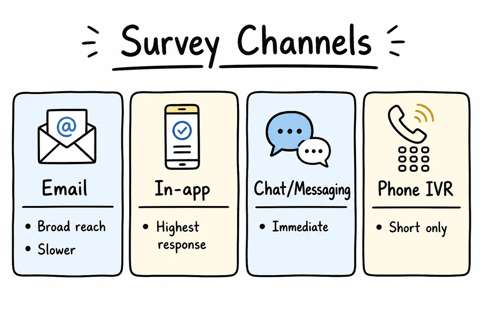 Comparison of email, in-app, chat, and phone survey channels