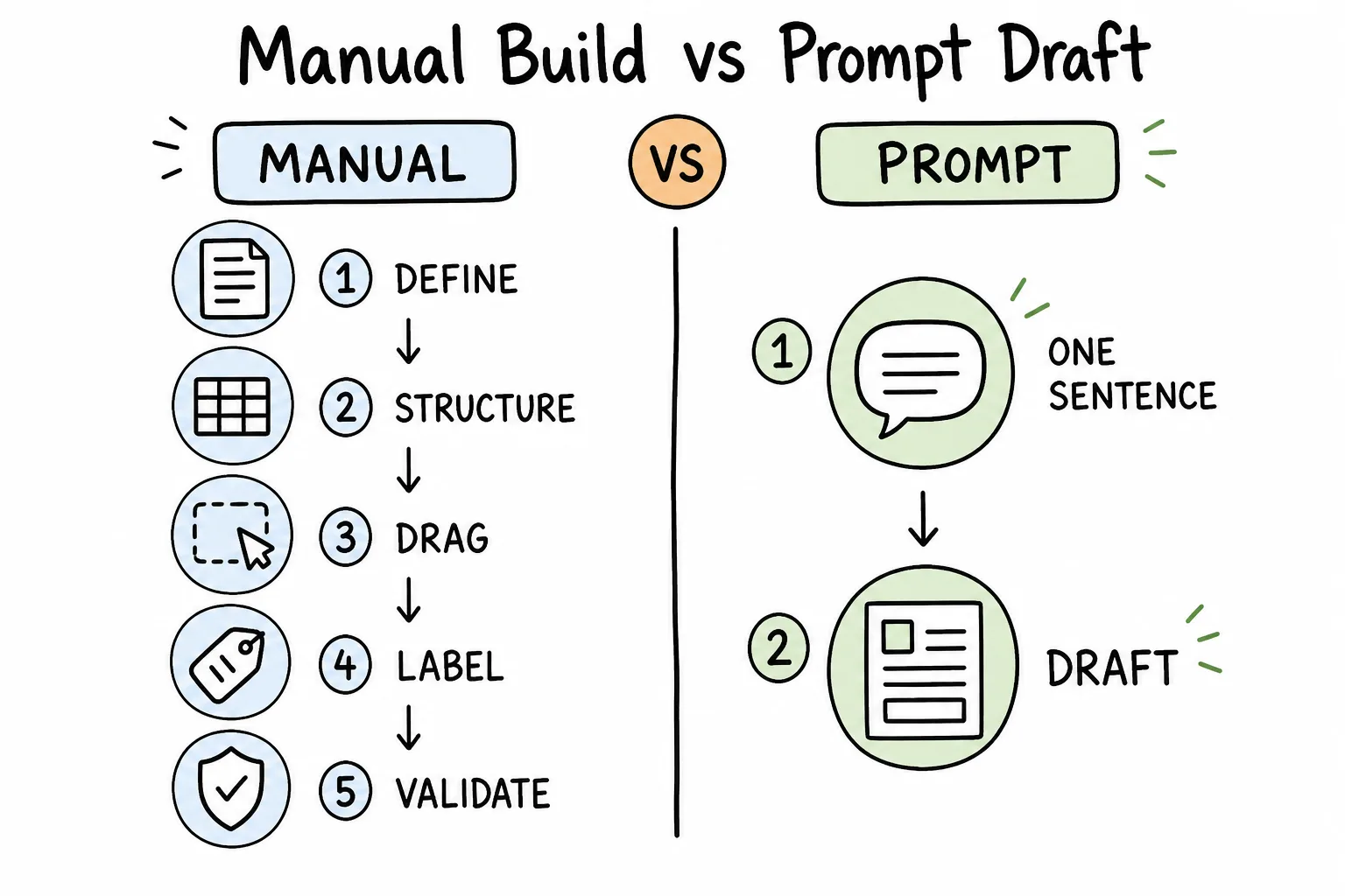 Manual build versus prompt draft
