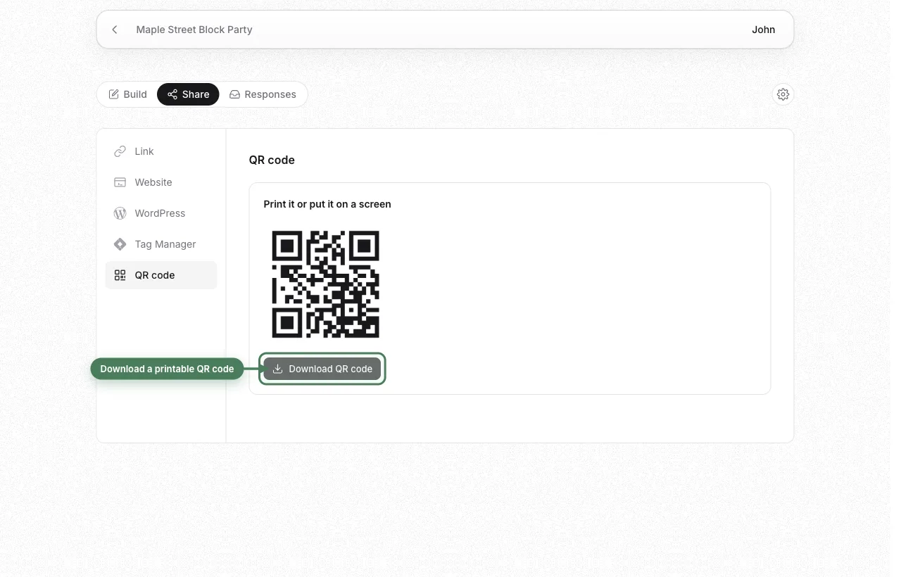 Downloadable QR code for the block party RSVP