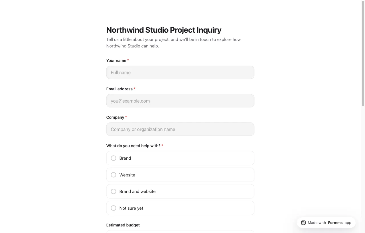Northwind Studio project inquiry with budget and timeline