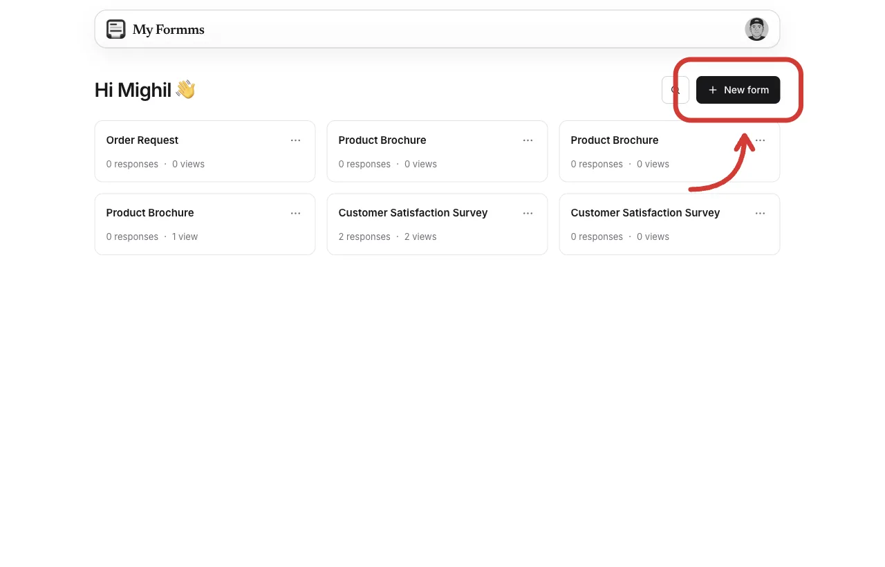 New form on the Formms dashboard