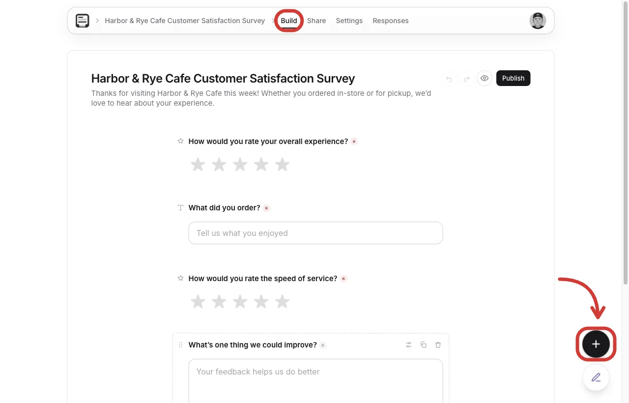 Add a question on the Formms Build canvas
