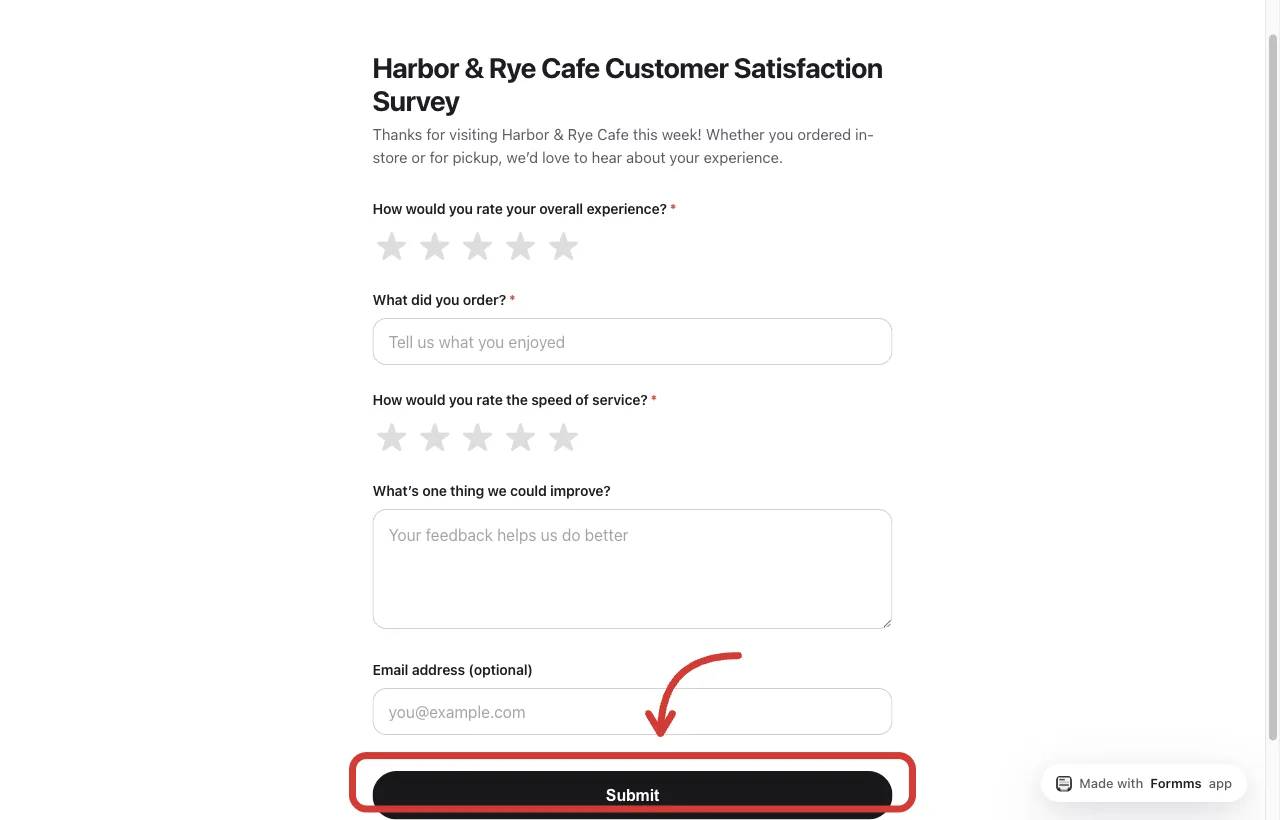 Live customer satisfaction survey after publish