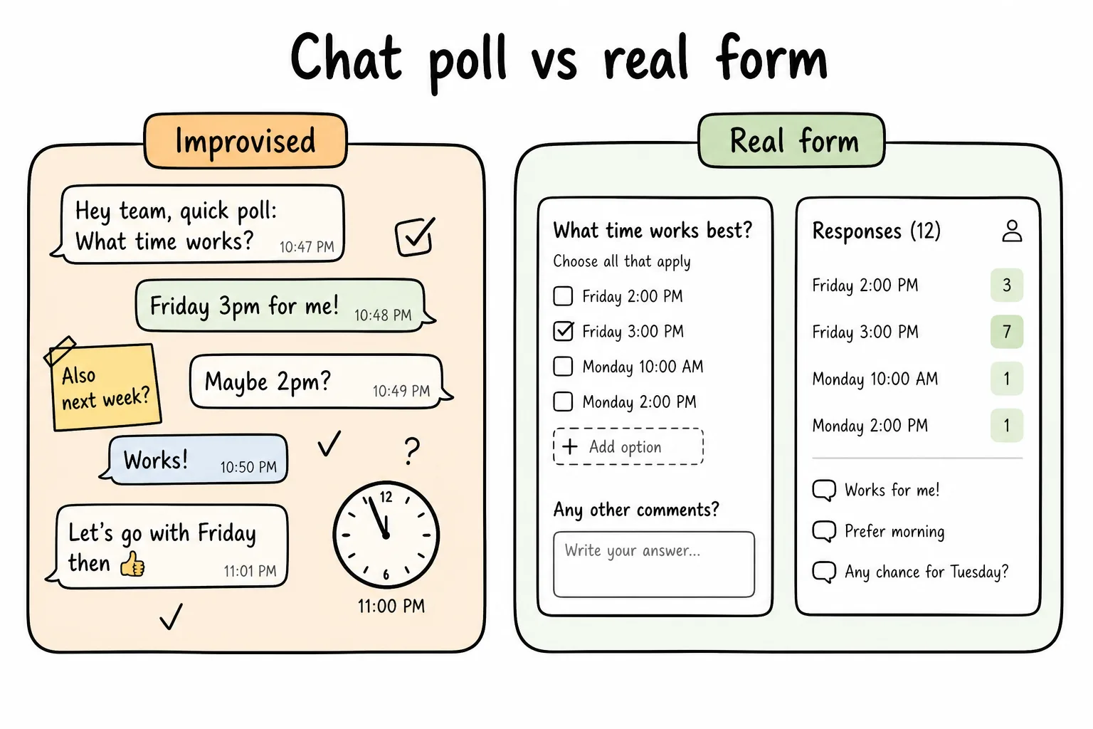 Chat poll versus a real form