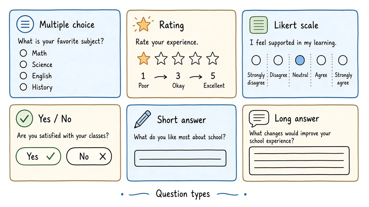 Common survey response formats in a grid